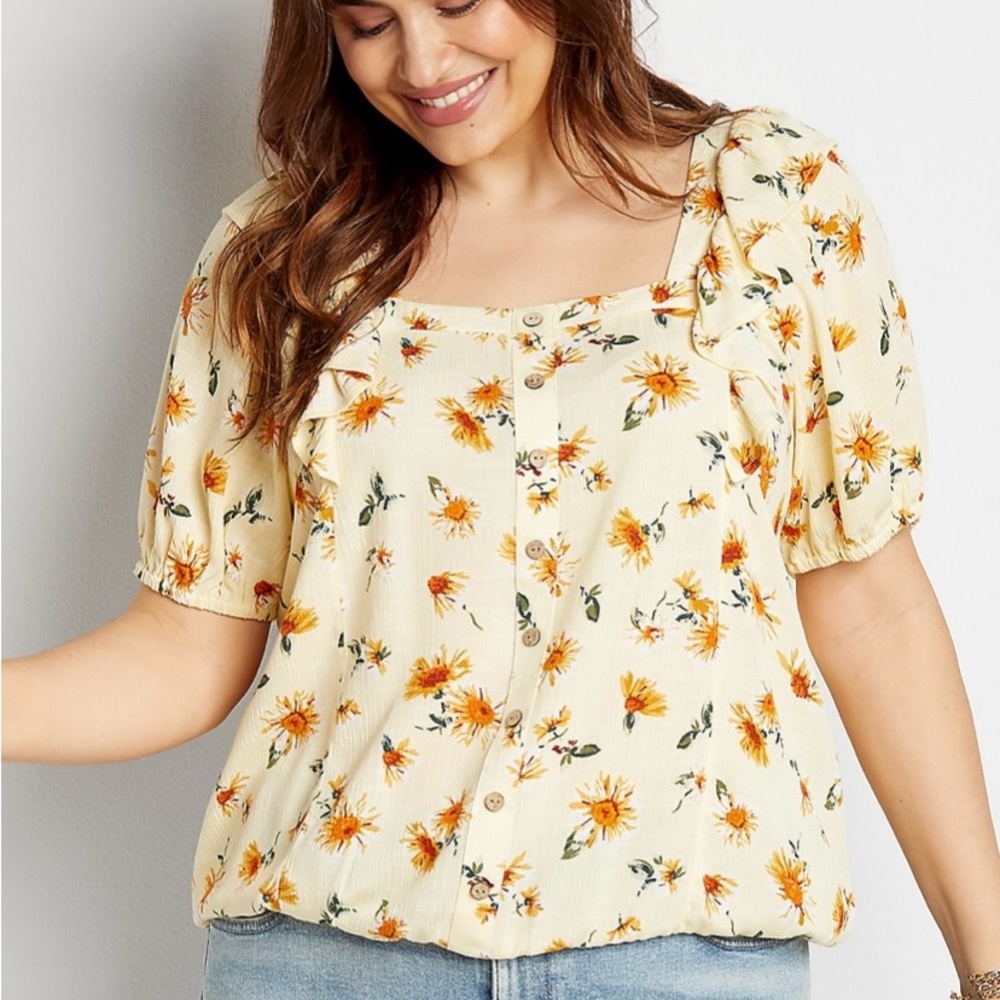 Lane Bryant Yellow Sunflower Plus Size Short Sleeve Top